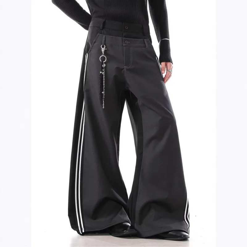 ANJY خريف جديد الموضة الأمريكية مطوي تصميم مخطط سراويل تقليدية Ins للجنسين الاتجاه الشارع الشهير فضفاض واسعة الساق تنوعا A15501