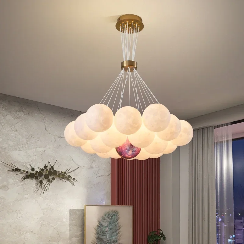 Modern 3D Moon LED Chandelier Dining Island Bubble Ball Pendant Lamp Living Room Decoration Suspension Light Fixtures