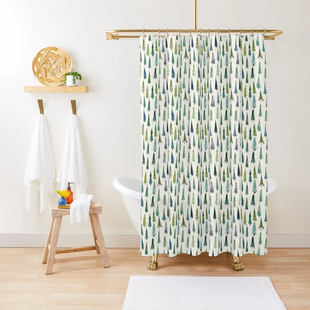 

Cute Green Watercolor Christmas Tree Pattern Shower Curtain In The Bathroom Bathroom Fabric Bathroom Deco Curtain