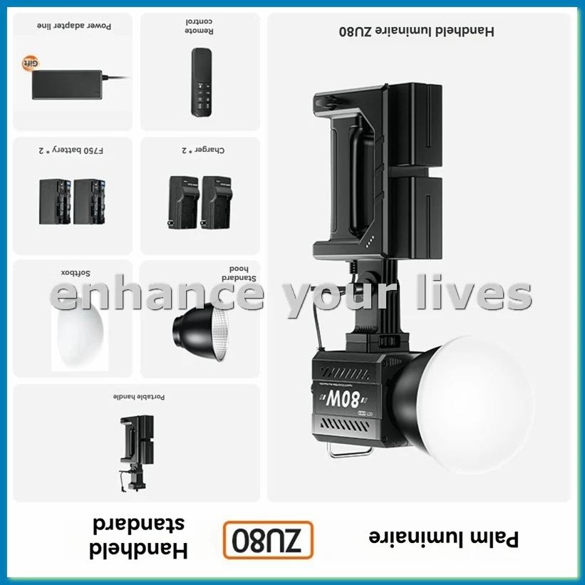 80W COB Camera Light Handheld Kit 2500-6500K Video Dimmable Photographic LED Light for Photo Studio Film US PLUG-A79U