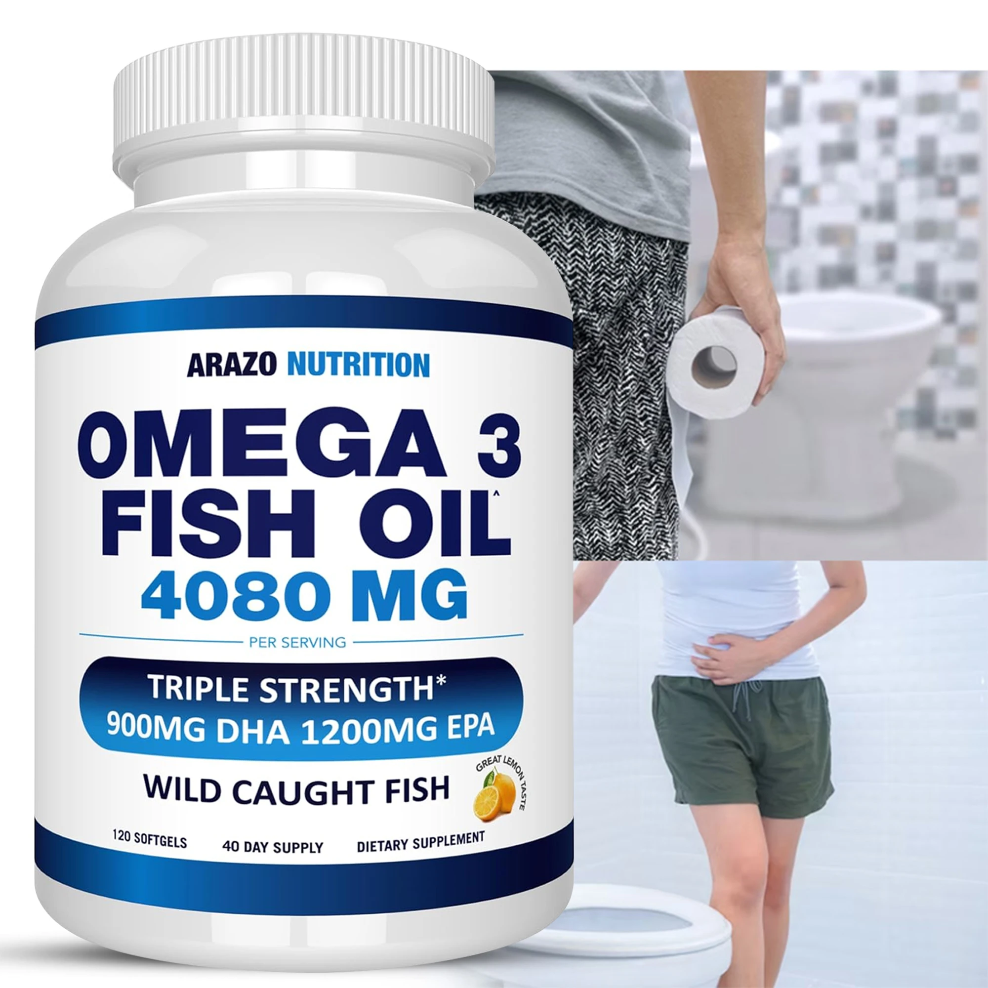 

Omega 3 Fish Oil Supplement - DHA, EPA - Joint, Eye, and Skin Health, Boosts Immunity, Promotes Brain Health - 120 Capsules