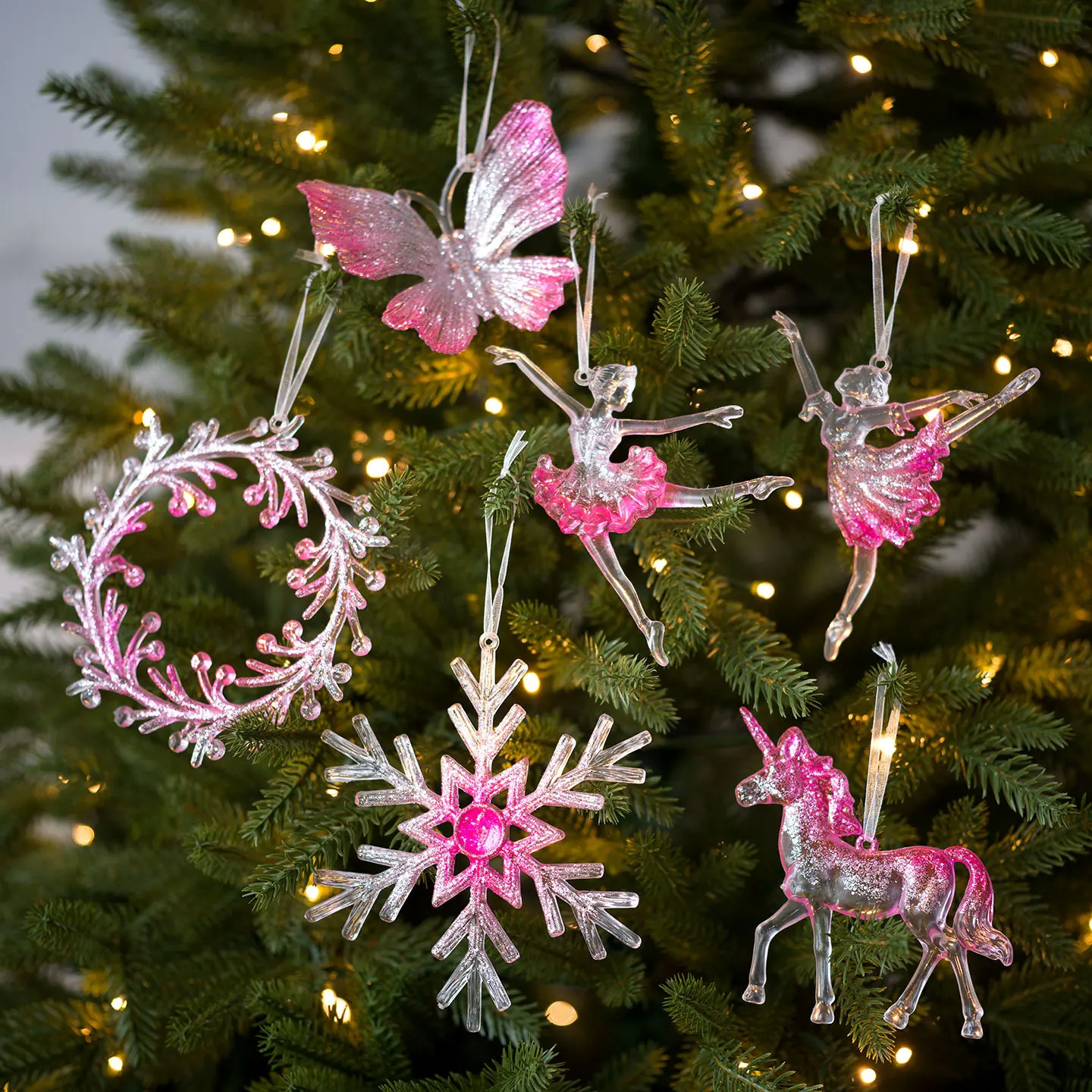 Crystal Clear Snowflake Christmas Tree Pendants Acrylic Elk Wreath Decorations For Holiday Party Transparent Hanging Ornament