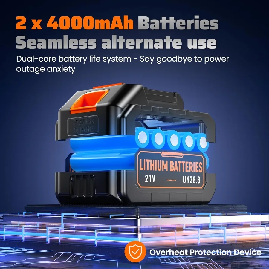 منفاخ أوراق الشجر اللاسلكي 990000 دورة في الدقيقة 21 فولت منفاخ أوراق الشجر الكهربائي المحمول مع بطاريات 2 × 4.0 أمبير في الساعة شاحن سريع خفيف الوزن لقانون الفناء