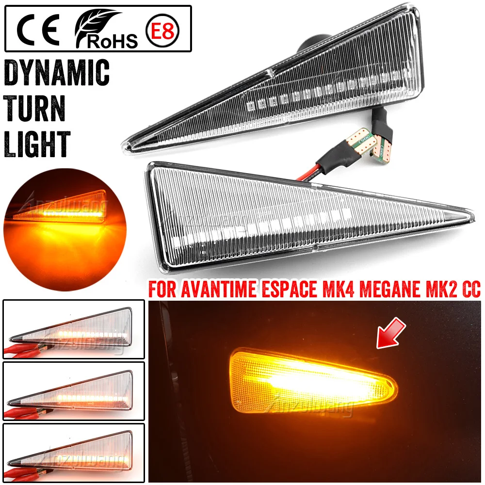2Pcs Dynamic Repeater Lamps LED Side Marker Light For Renault Megane 2 CC Vel Satis Wind Avantime Grand Scenic 2 Espace 4