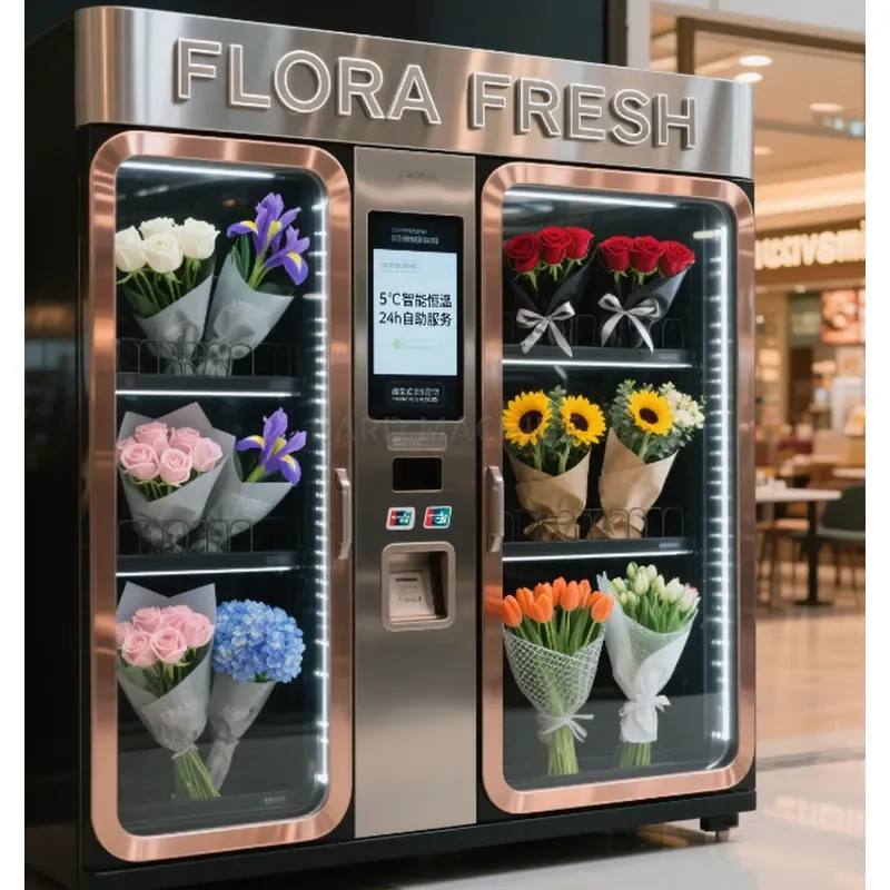 24 Hour Unattended Flower Vending Machine Smart Refrigerated Cabinet with Scan Code Payment for Florist Shop