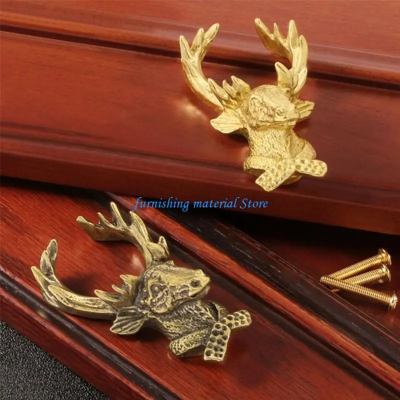 

Y5GD Good Quality Brasses Elk Head Door Pull Creative Deer Head Knobs Suitable for Kitchen Bathroom Wardrobe