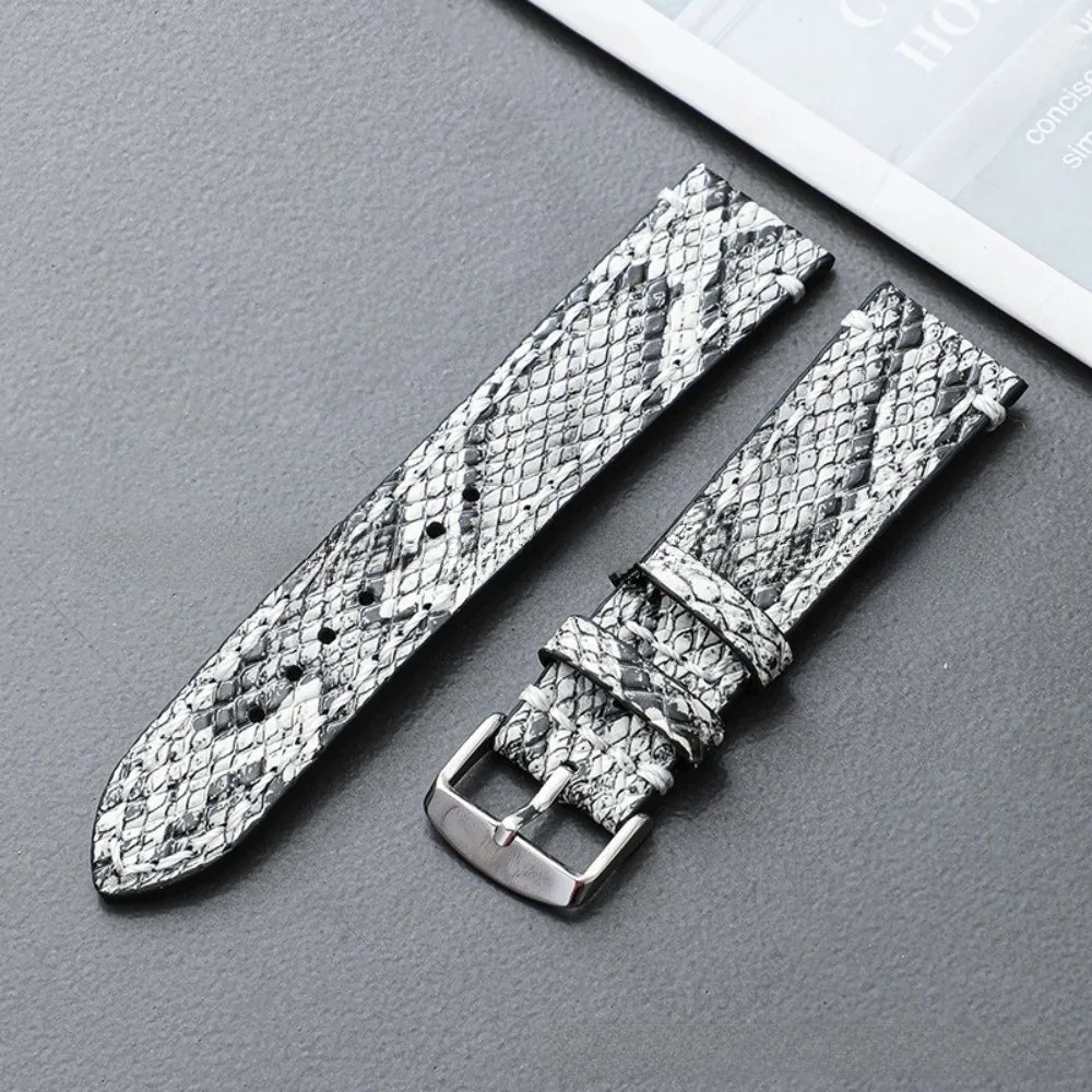 Vintage 18 20 22mm Universal Genuine Leather Watchband Embossed Snake Shark Skin Pattern Cowhide Wristband Wristbelt Bracelet