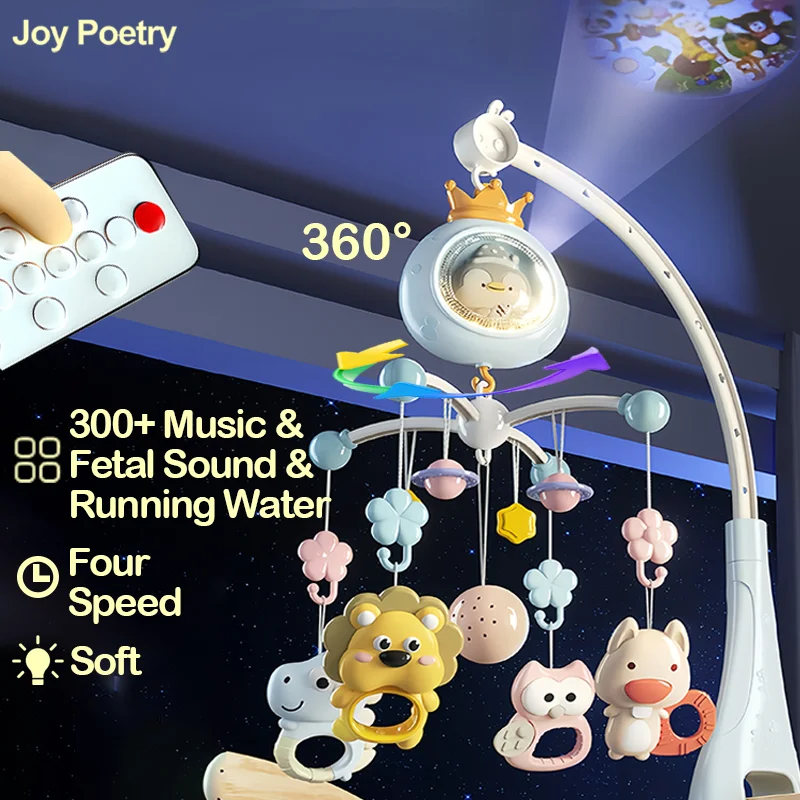 360° Penguin Musical Projection Baby Crib Mobile Rotating Soft Light Bed Bell Toy Four Speed Timming Infant Rattle Bedside Gift