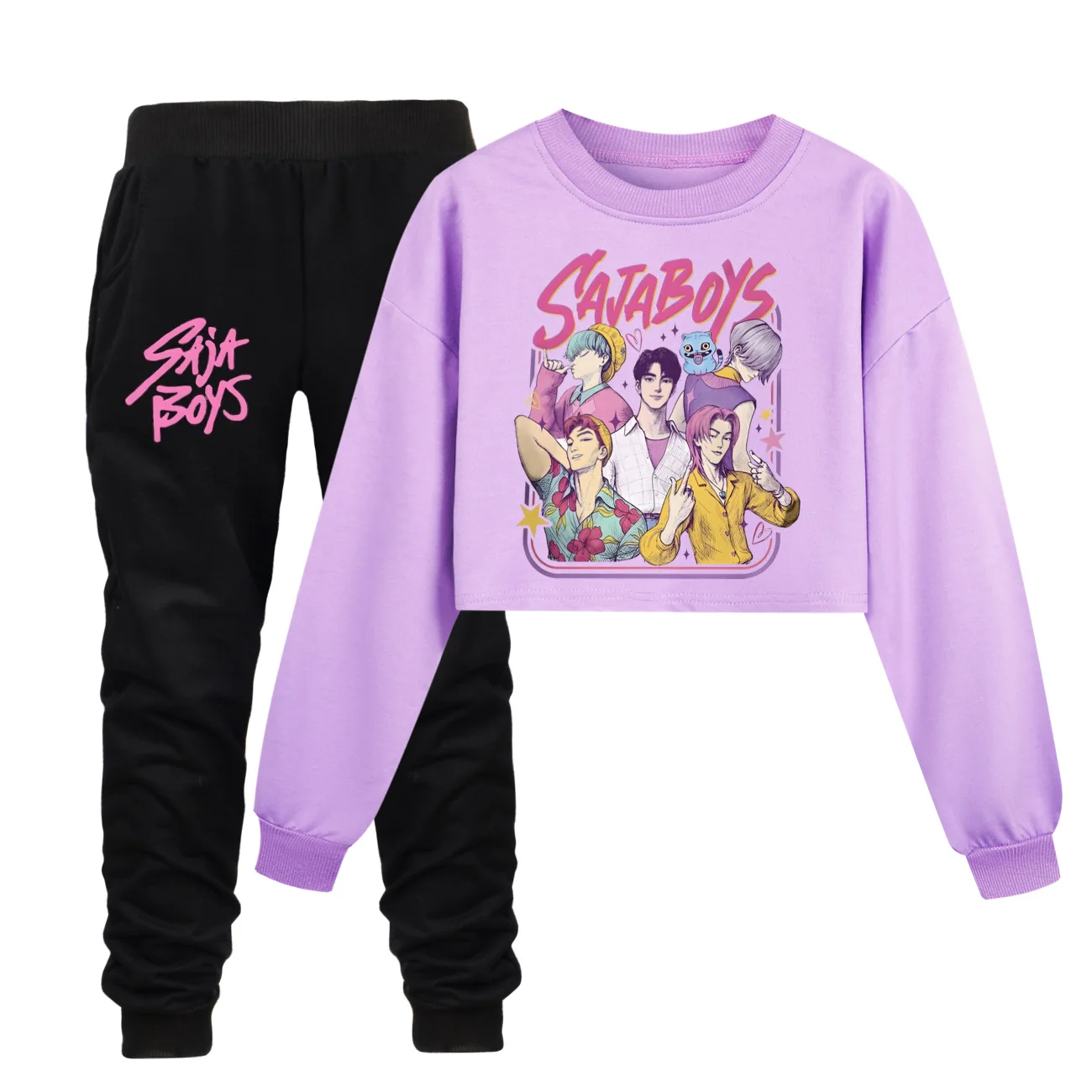 

KPop Demon Hunter Kids SAJABOYS Sport Suit Hoodie Top And Pants Set Loose Fit Children's Autumn Clothing for Girls