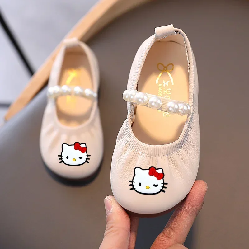 Sanrio hello kitty Girls Leather Shoes New Princess Shoes Spring  Autumn Sandals Children Soft Bottom Baby Bean Casual Shoes