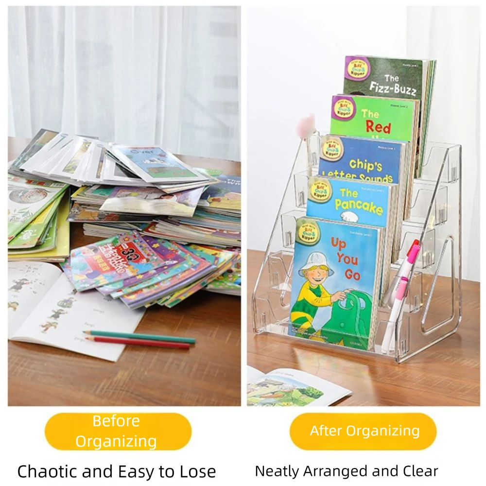 5 Tier Acrylic Book Display Rack DIY Ladder Type Badge Display Holder Detachable Modern Design Magazines Organizer