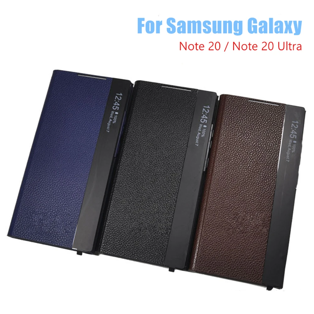 Retro Lychee Leather Cover For Samsung Galaxy Note 10 Plus Note10+ Window View Free-flip Smart Chip Phone Case For Note 20 Ultra