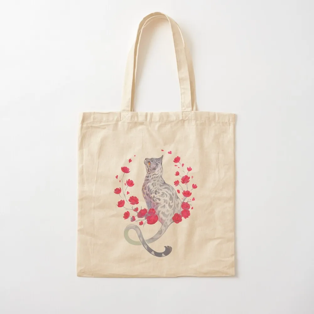 

Silver bengal cat with red flowers Tote Bag hand bags Portable shopping bag custom canvas bag Canvas Tote