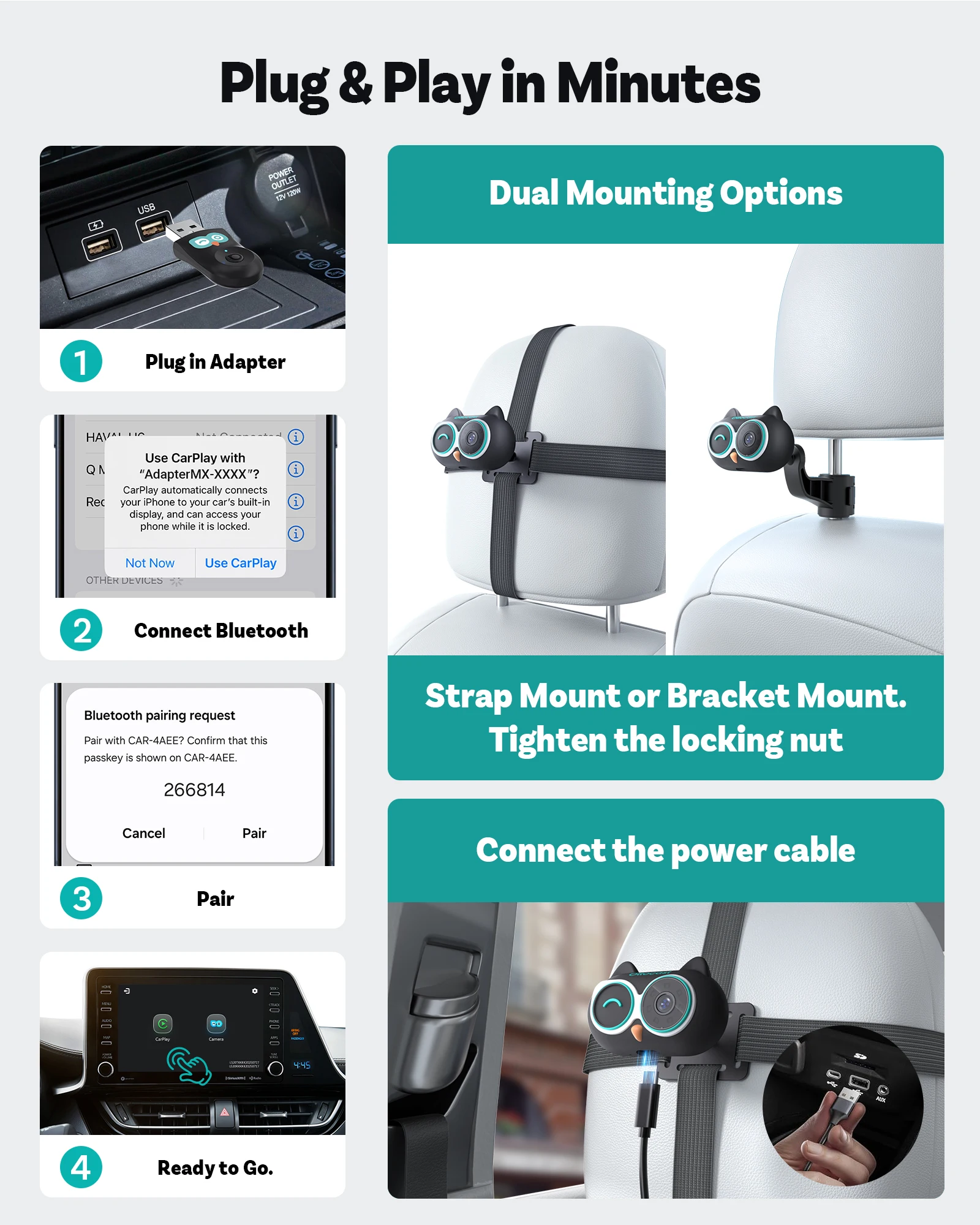 OTTOCAST Cabine Care Draadloze CarPlay-adapter Babycamera 1080P HD 150 °   Groothoekweergave Nachtzicht Real-time monitor voor achterbank