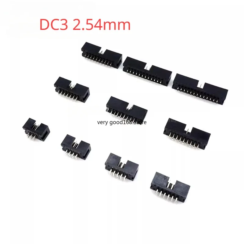 20PCS IDC Box Header DC3 Double-Row 6/8/10/12/14/16/18/20/24/26/30-50P JTAG Socket Connector Black 2.54mm Pitch