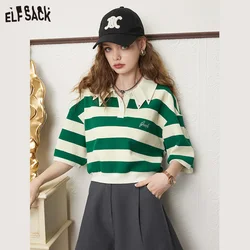 ELFSACK Striped Panelled Short T-Shirts Women 2023 Spring/Summer Short Sleeve Basic Daily Tops