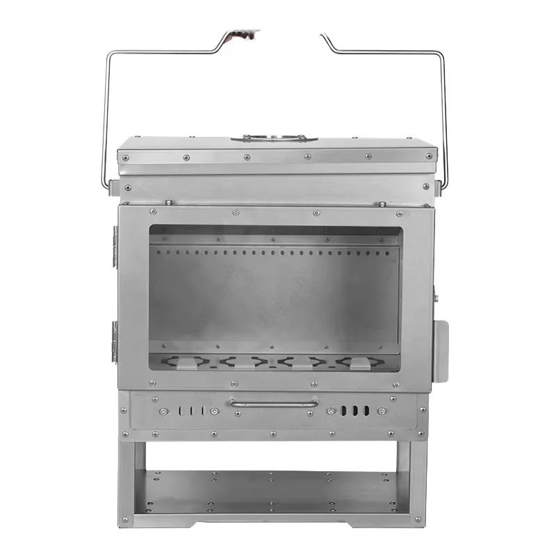 Multifunctional titanium portable outdoor cooker for camping, hiking, barbecuing and picnics with viewing side window