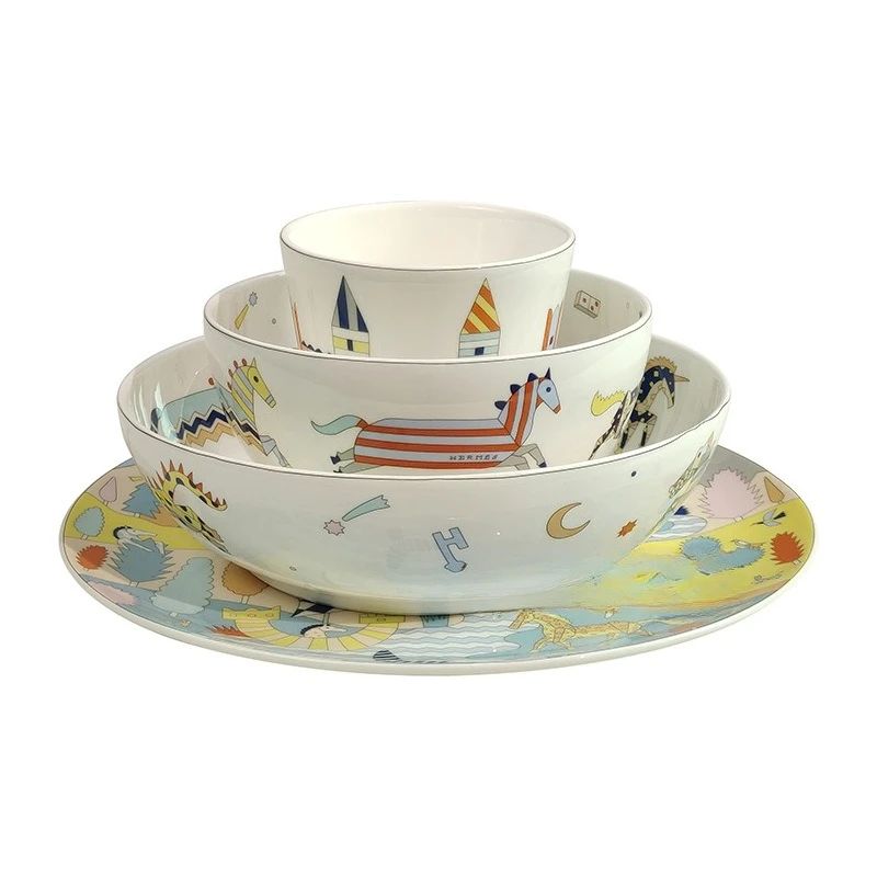 

ins style bone china unicorn four-piece set household rice bowl soup bowl set