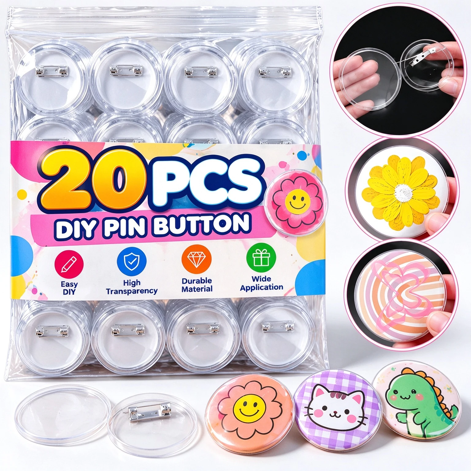 Round Badge Making Kit DIY Pin Button Supplies for Custom Brooches Name Tags Cosplay Event Party Craft Materials