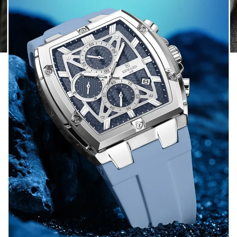 

REWARD 832261M Quartz Men's Watch Silicone Strap Sports Waterproof Calendar Chronograph Luminous Watches for Men Reloj Hombre