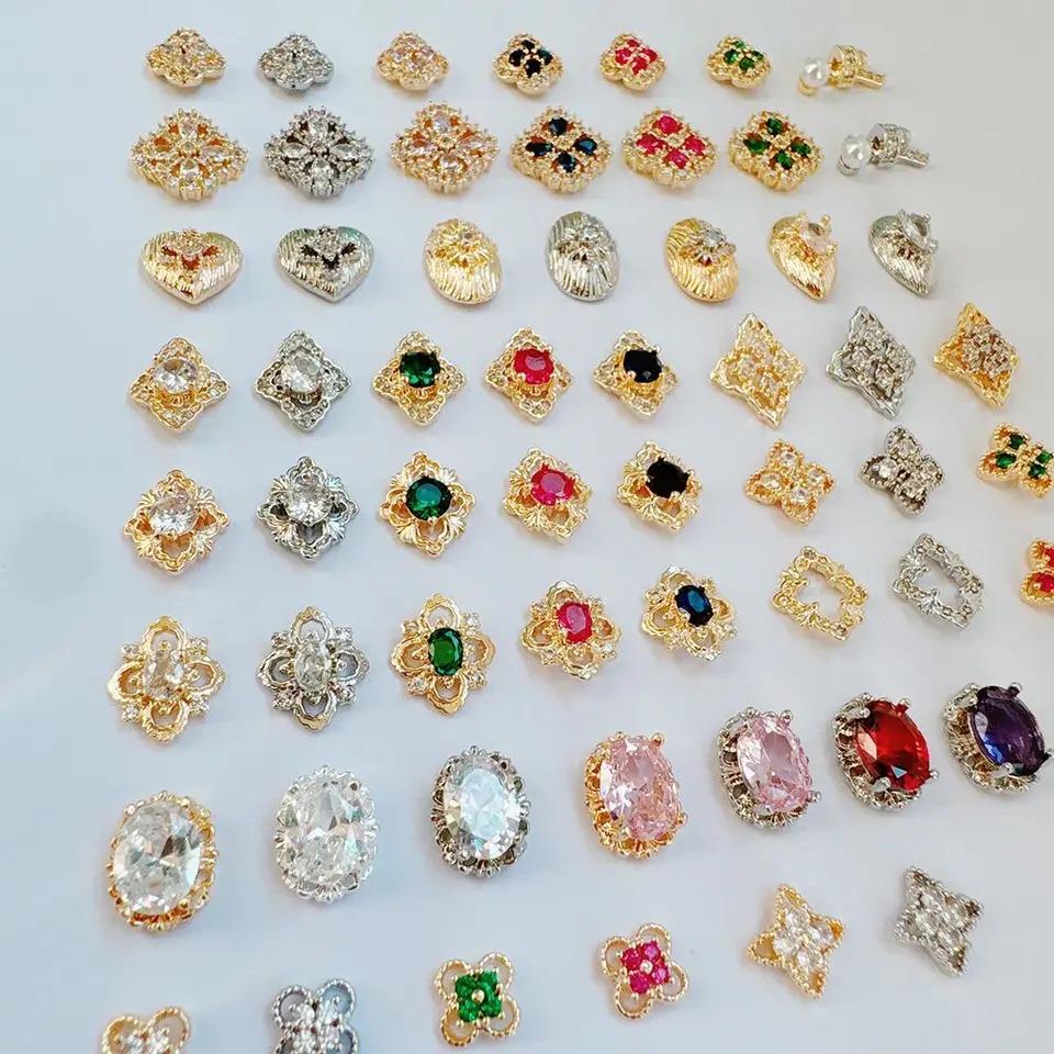 10 Piezas Adornos de Lujo Flores Cruz Corazón Óvalo Estrella para Uñas Zircon Cristal Decoraciones de Manicura Encantos 6