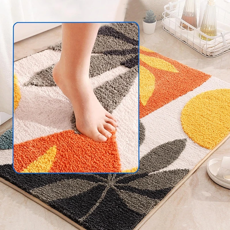 Bathroom Runner Rug Colorful Abstract Leaves Bath Mat Non Slip Boho Bath Rug Soft Microfiber Floor Mats for Tub Bathroom Indoor