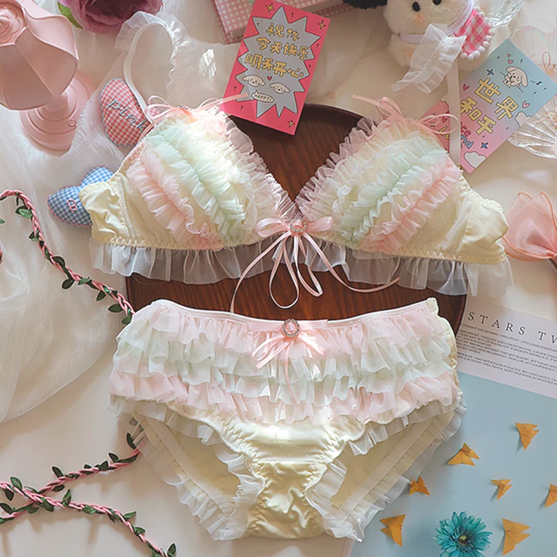 

Японское сердце для девочек, лист лотоса, слой торта, сексуальное женское белье, чистое желание без стального кольца, комплект с бюстгальтером в стиле Лолиты, комплект с бюстгальтером для милых девочек