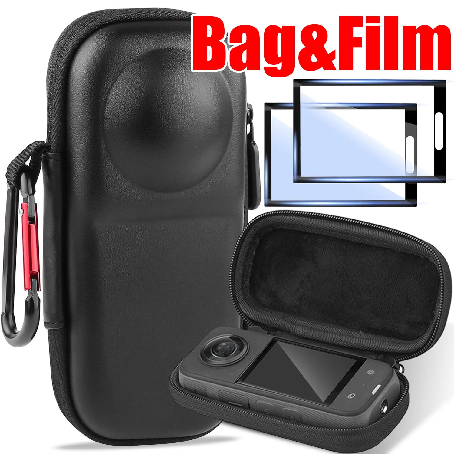 

3in1 HD Screen Protectors & Carrying Case Camera Protective Bags for Insta360 One X4 X5 Anti-scratch Films with Hard Shell