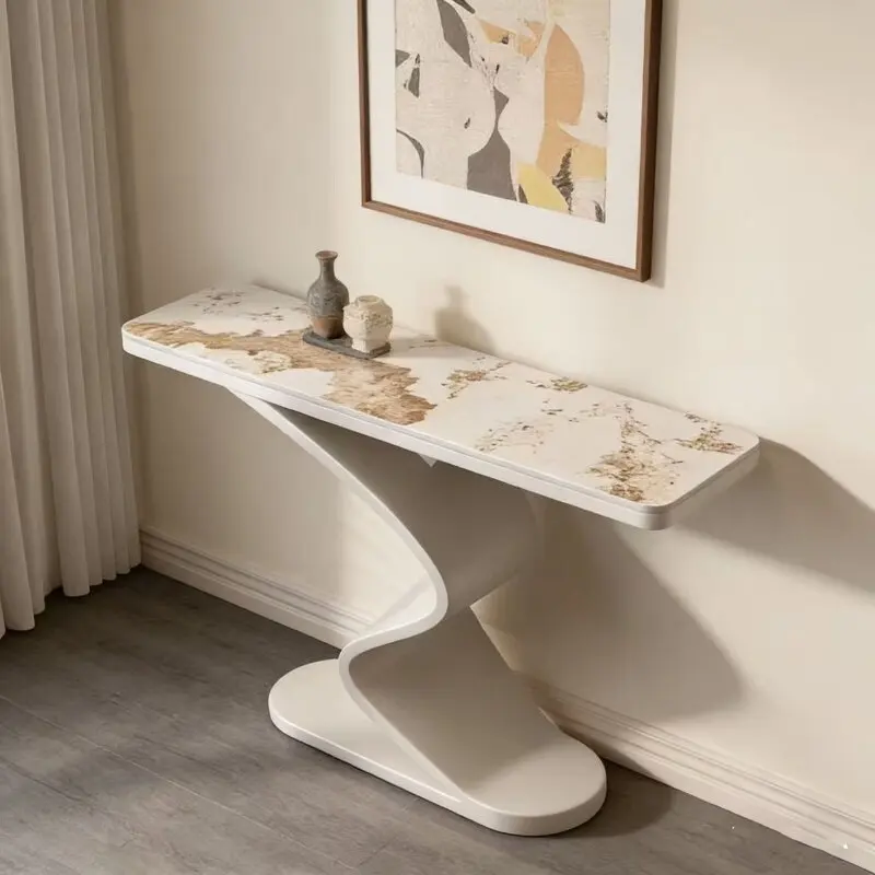 Mesa esquinera moderna y elegante con almacenamiento, mesas de consola creativas y delicadas, mesa esquinera nórdica para sala, muebles para el hogar