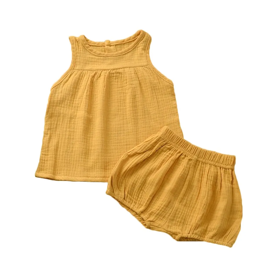 

Summer Children Clothing Set Little Boy Girl Cotton Linen Vest Tops and Bloomer Shorts Pants 2 Pcs Outfit Baby Outfit Clothes