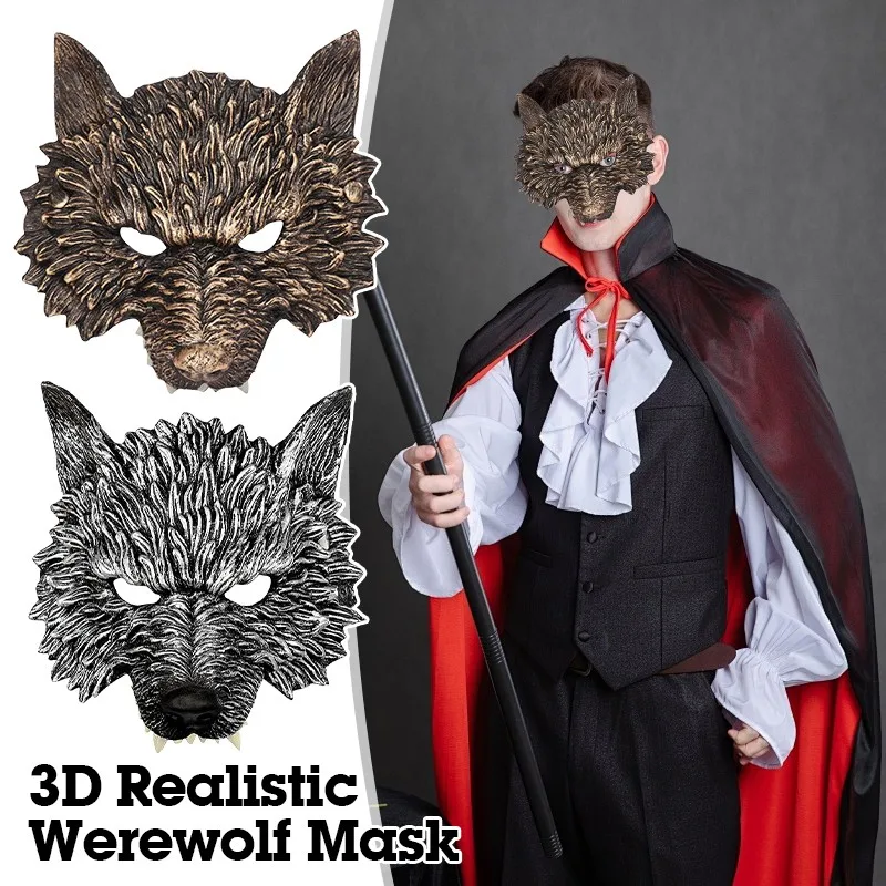 

3D Realistic Werewolf Mask PU Foam Wolf Head Mask Headwear Party Stage Show Dress-Up Accessories Halloween Costume Prop New
