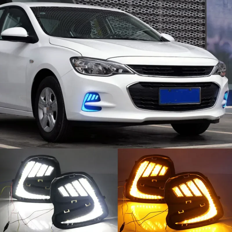 2PCS LED Daytime Running Light For Chevrolet Cavalier 2016 2017 2018 Yellow Turn Signal Function Car DRL 12V LED Fog Lamp