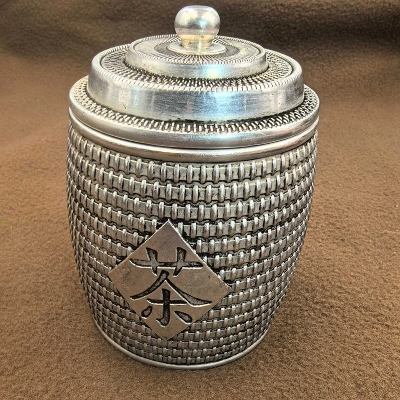 

Antique-Style Copper Silver-Plated Crafts Tea Canister Storage Jar Gilded Jar Home Tea Table Desktop Ornament