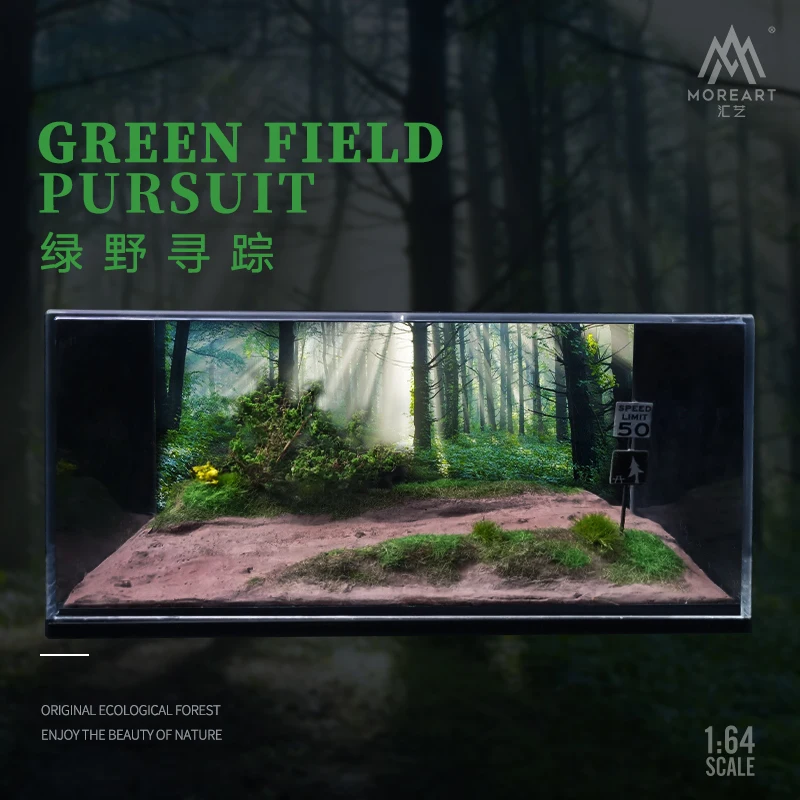 MoreArt 1/64 Model Car Scene Green Field Tracking PVC Diorama Storage Box Theme Display Case Toy Gift (without Car Figure)