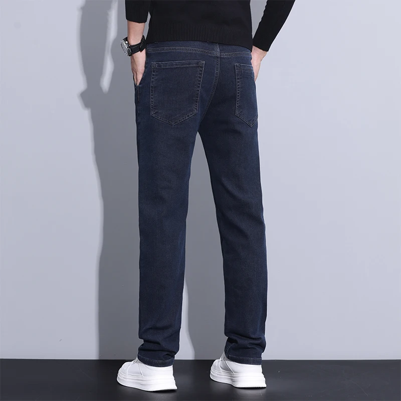 럭셔리 가을 겨울 코튼 블렌드 남성용 청바지 비즈니스 스트레이트 데님 팬츠 워크 오피스 트라우저 남성 플러스 사이즈 40 브랜드