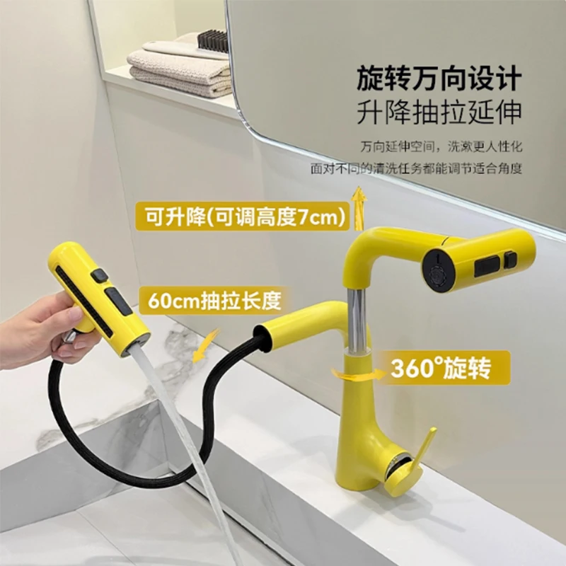 Kitchen Sink Faucet Pull Out Rotation Waterfall Stream Sprayer Stainless Steel Tap Hot Cold Mixer Faucet Deck Mounted