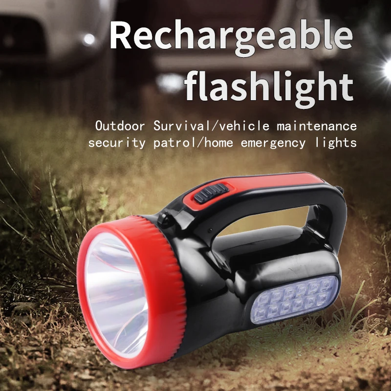 Dual lamp rechargeable flashlight ultra bright large diameter lamp cup outdoor searchlight