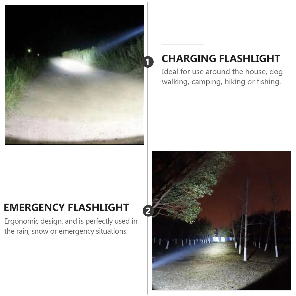 

1 Set Waterproof Outdoor Flashlight Strong Bright Rechargeable Usb Powered Torch For Camping Hiking Emergency Portable Lighting