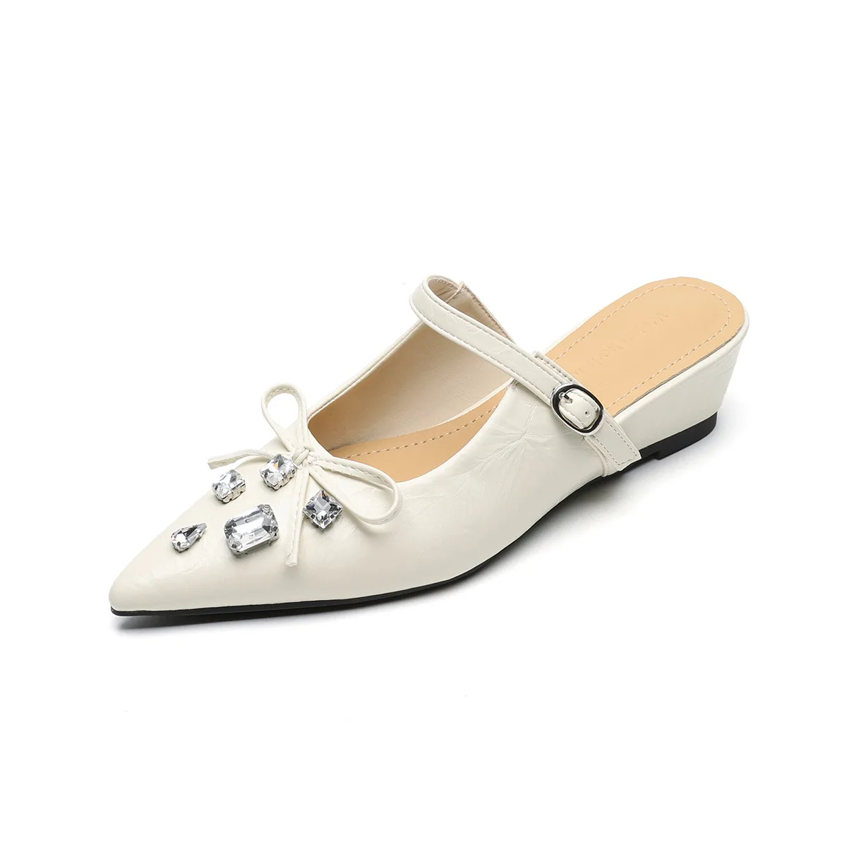 Gorasion Outdoor Slippers Women Pointed Toe Wedge Heel Mules Elegant Bling Buterfly Knot Slippers Summer Lady Handmade Shoes
