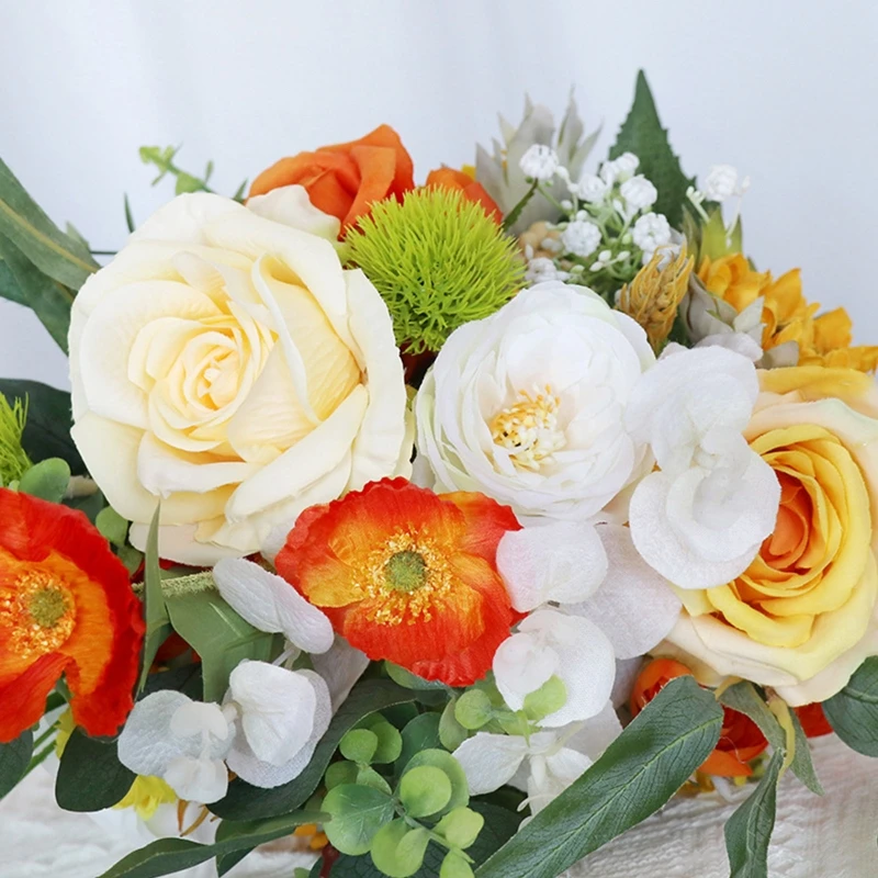 Holding Flowers Artificial Natural Rose Wedding Bouquet Ribbon Orange Flower