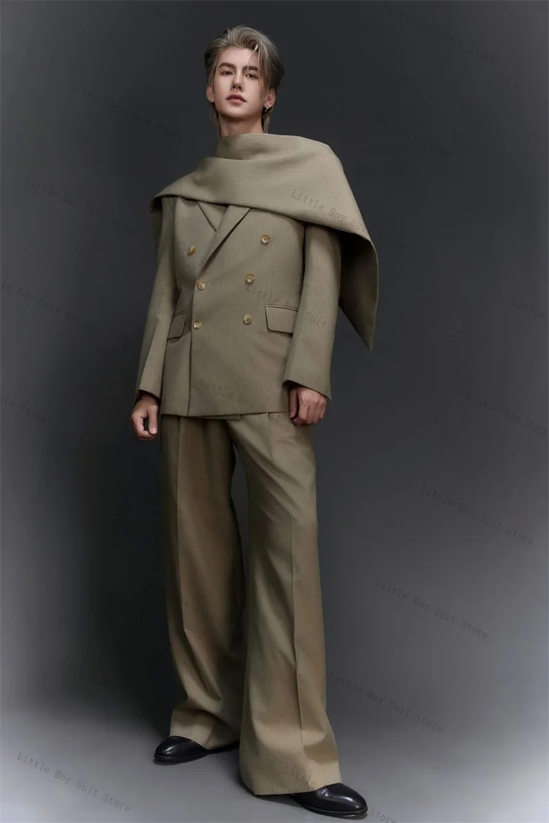 

Модный зеленый мужской костюм, комплект из 2 предметов, пиджак, брюки, свадебный смокинг, жаккардовый хлопок, официальное офисное вечернее пальто по индивидуальному заказу