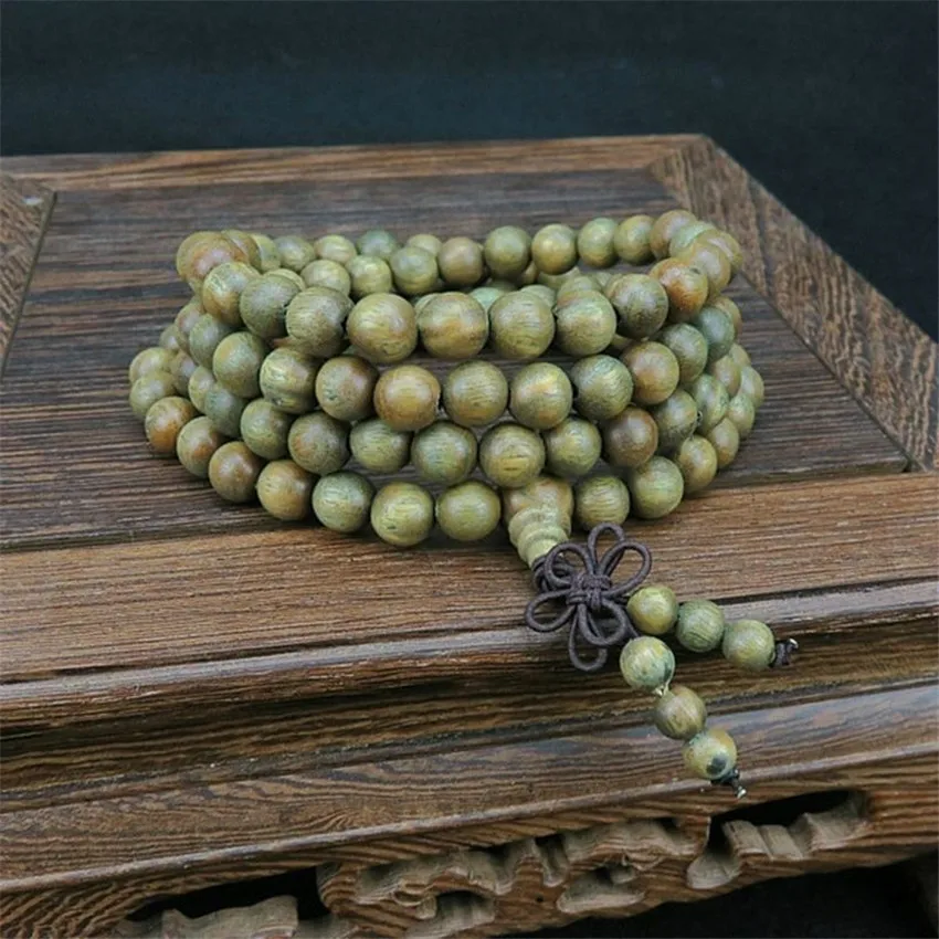 8mm Green Sandalwood 108 Beads Bracelet Charm Japa Wear Men Handmade Chain Bangle Buddhist Fragrant Peace Link Mala Prayer