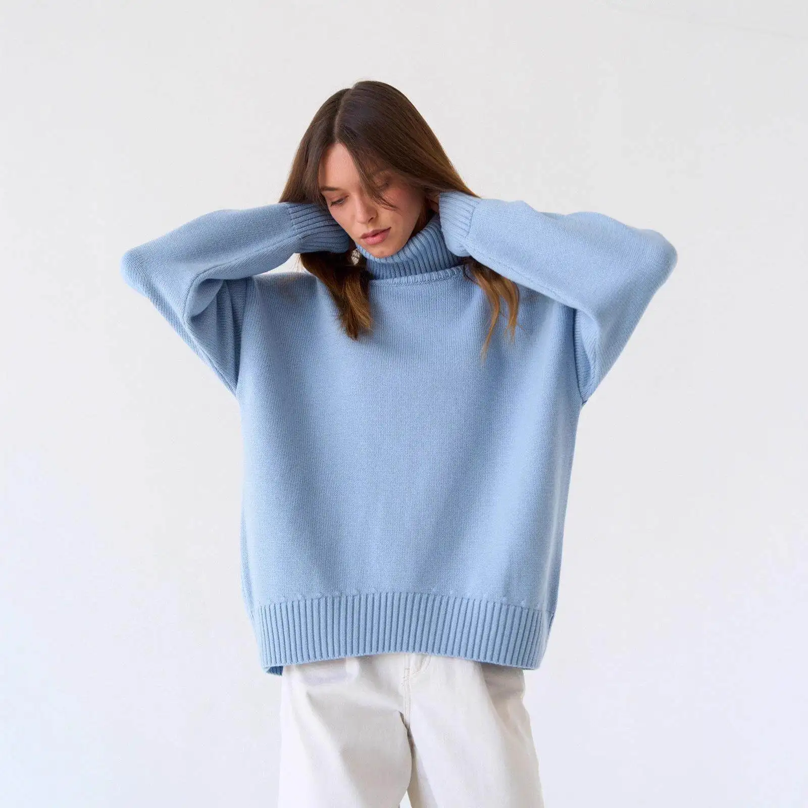 

Loose High Neck Pure Color Knitted Sweater Women's Overhead Style Comfortable Fit Autumn Winter Fashion Cleanfit Design