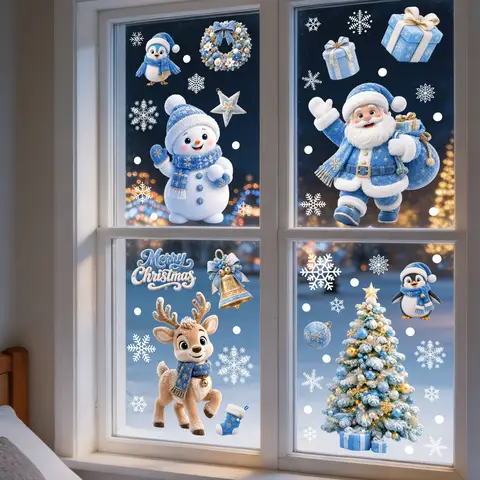 Christmas Decoration Window Stickers Cartoon Elk Santa Claus Snowman Xmas Mirror Stickers Merry Christma Sticker New Year 2027