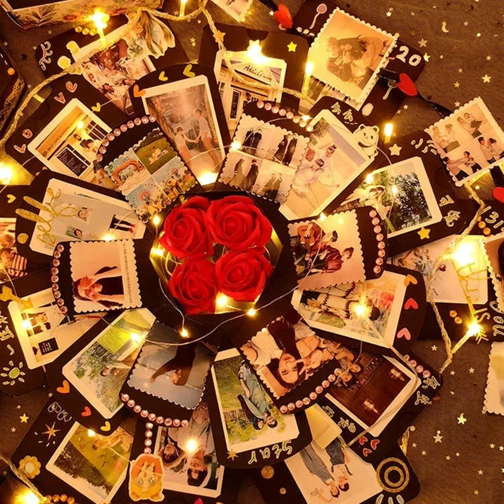 Multi-layer Hexagonal Explosion Box with Photo Album Surprise Explosive Box Creative Handmade for Valentine Day Wedding Proposal