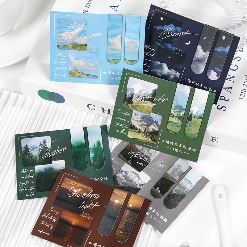 2 Pcs/set Beautiful Scenery Magnet Bookmark Retro Reading Book Mark Stationery Material School Office Supply