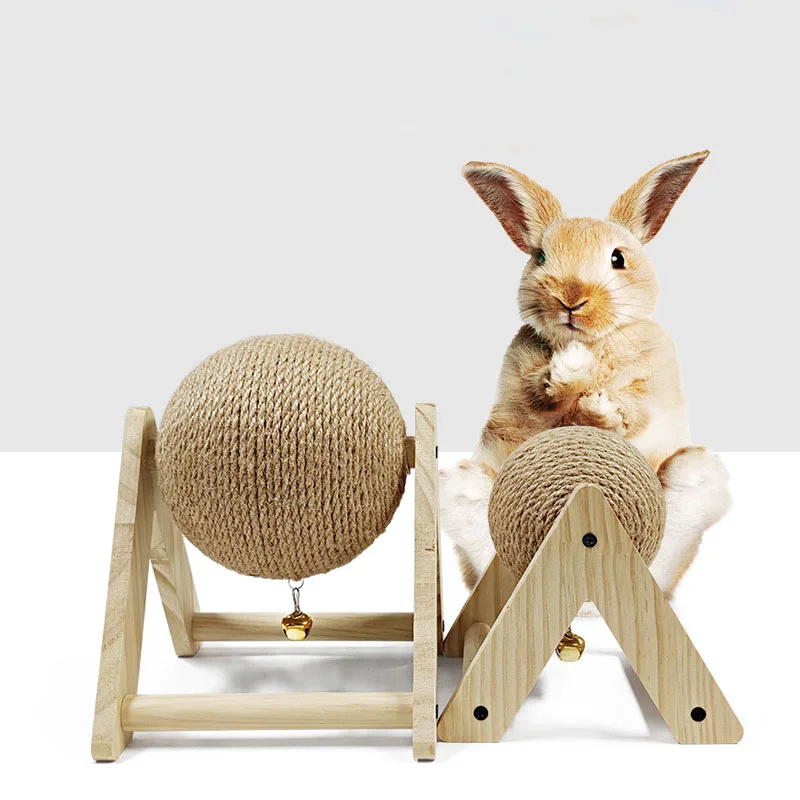 Rabbit Scratching Ball Wooden Rack Sisal Grinding Claw Ball Pet Interactive Toy Scratch Toy for Kitten Small Animals Chinchilla