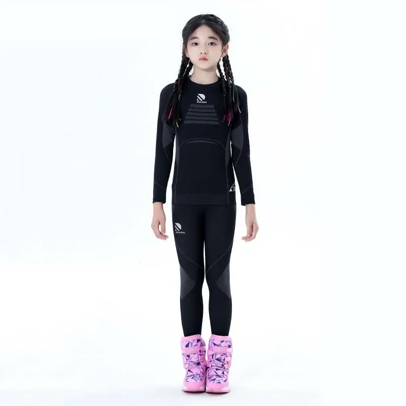 2025 New Girl Winter Solid Outdoor Ski Underwear Sets Windproof Breathable Sports Children Suits Polyester Quick Drying Ski Set