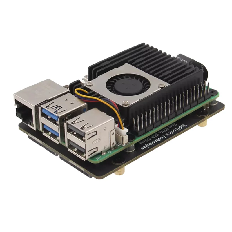 VO-X1005 Podwójna osłona SSD NVME z chłodzeniem + obudowa Pcle do M.2 Dual SSD dla Raspberry Pi 5, obsługuje akcelerator AI Hailo-8