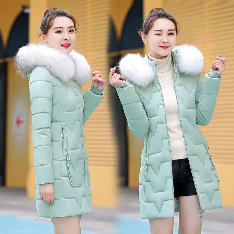 Imagem -04 - Jaqueta de Parka de Comprimento Médio para Mulheres Cabolsa de Algodão Grosso Parkas Outwear Quente Gola de Pele Cabolsa com Capuz Versão Feminina Novo Inverno 2023